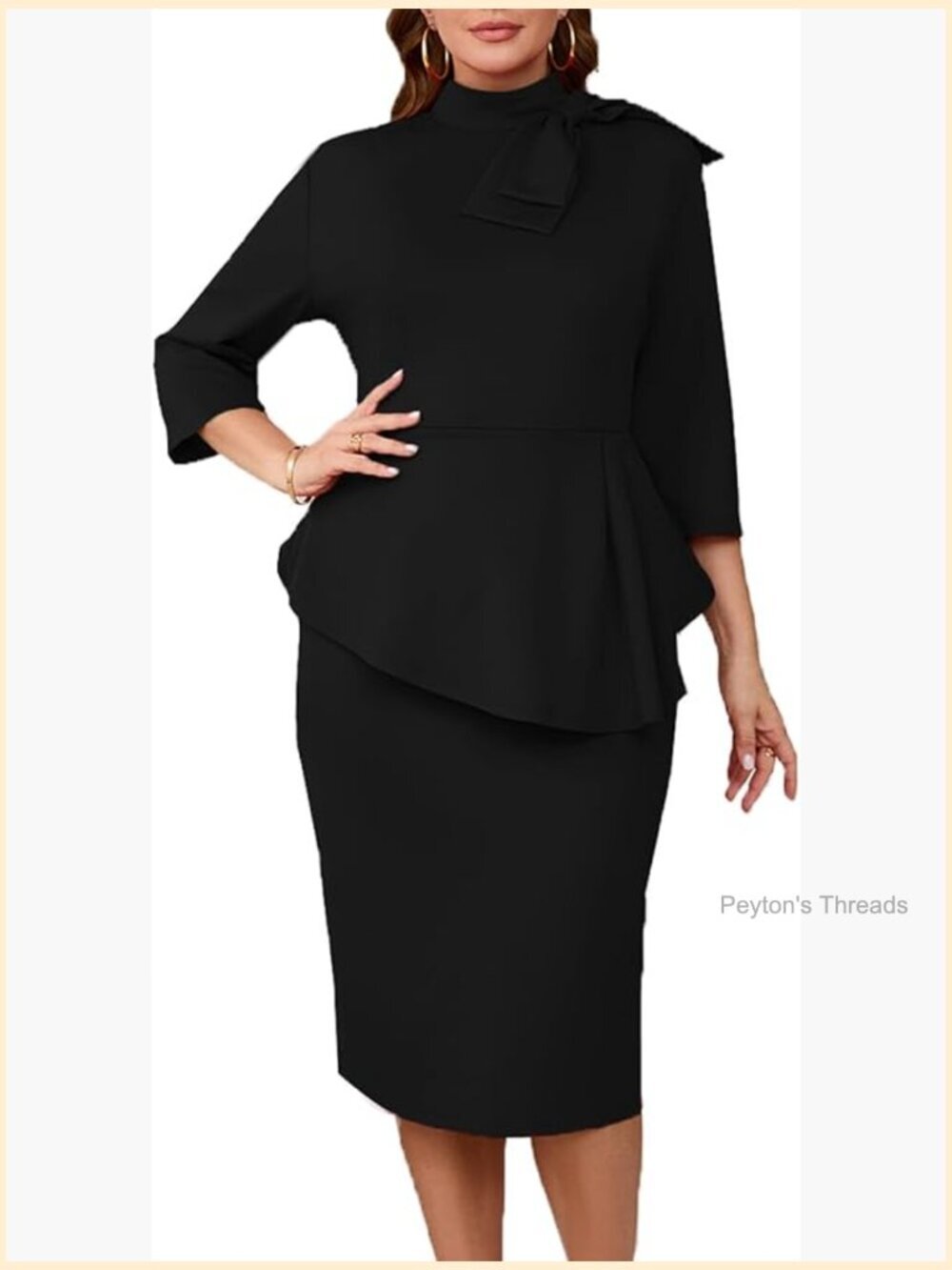 Plus Size Bodycon Midi Dress with Ruffle Sleeves, Work Cocktail Pencil Dress